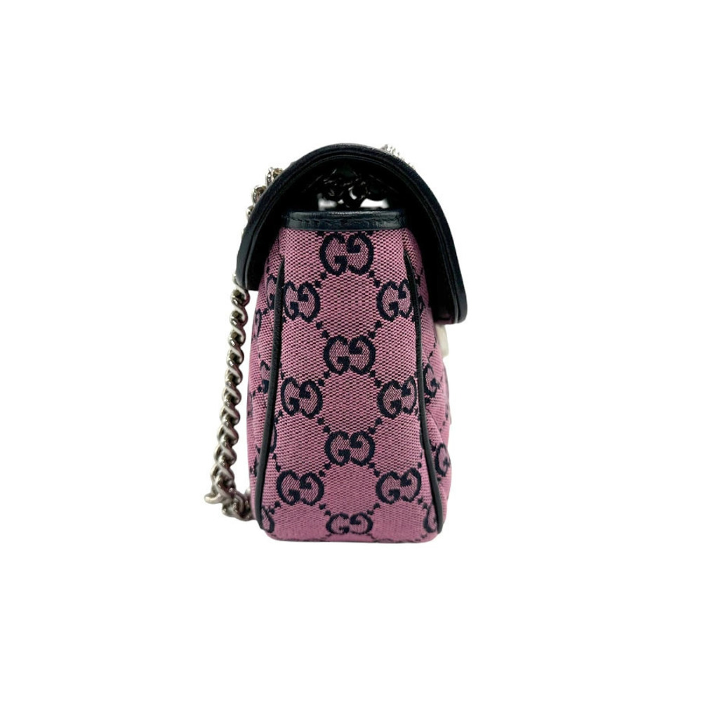 Gucci Silver GG Shoulder Marmont Canvas Black Purple Pink Bag